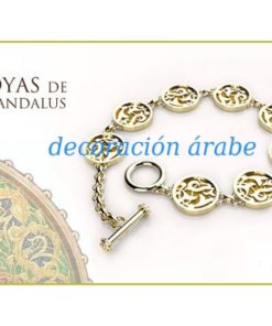 Pulsera árabe baño de oro con medallones, motivos florales de la Alhambra