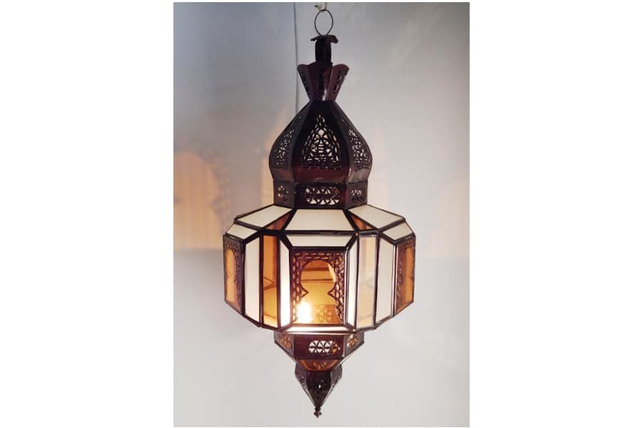 lámpara marroquí arcos árabes ámbar