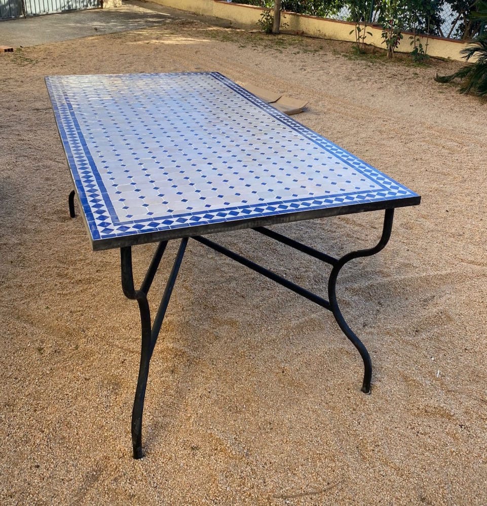 Moroccan blue and beige mosaic table