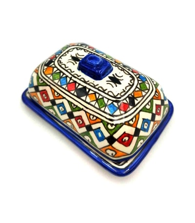 mantequillera de cerámica de Marruecos multicolor