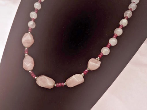 rose quartz and ruby necklace