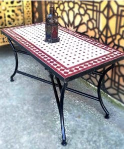 mesa mosaico marroqui exterior granate y beig modelo Tisnit