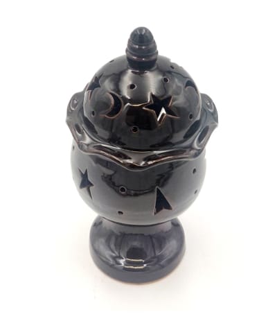 quemador incensario pebetero ceramica artesanal de color negro
