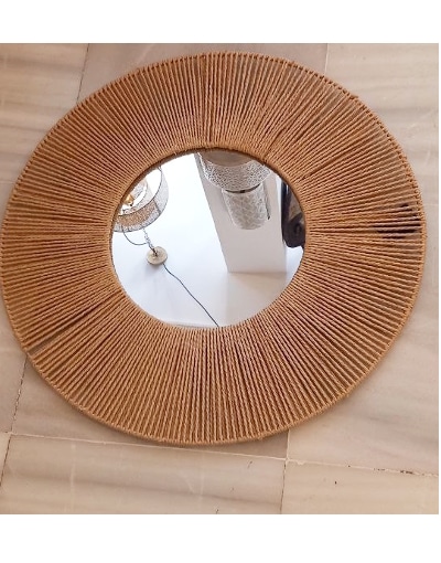 espejo de cuerda de yute redondo rústico