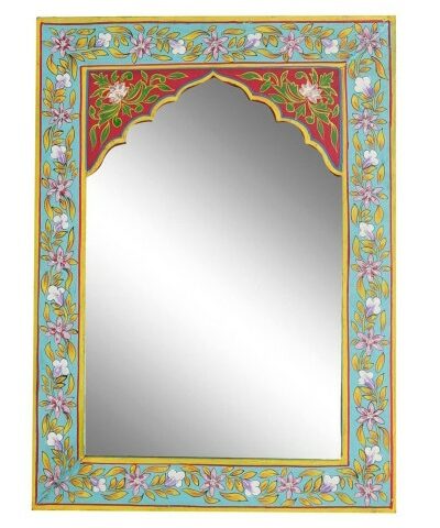 espejo de pared de India pintado con dibujos hindíes étnicos