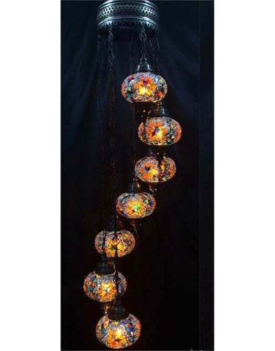 lampara colgante de Turquía multicolor 7 bolas