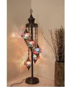 lampara de Turuia soporte de bronce y 5 bolas de cristal mosaico multicolor