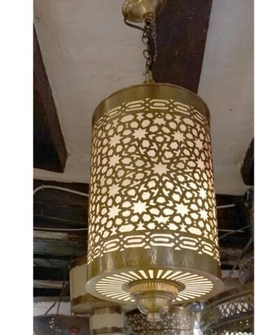 lampara de techo de cobre y bronce calada dibujos árabes