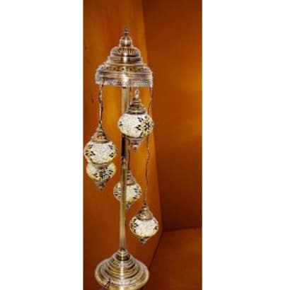 lampara turca de pie soporte bronce 5 bolas mosaico cristal