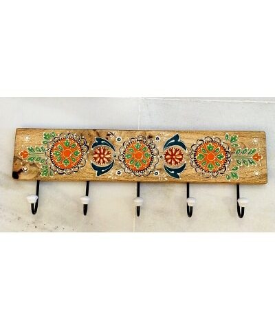 perchero de pared mango y cerámica 6 brazos, estilo folk india