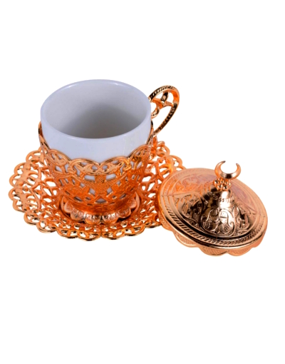 taza y platito turqquia dorado con arabescos
