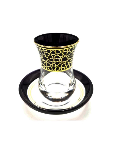 vaso turco té negro y dibujo dorado