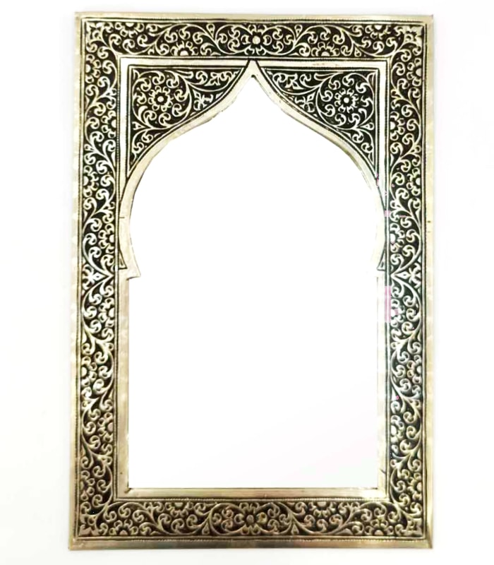 espejo marroquí arabe plateado labrado filigrana arabesca
