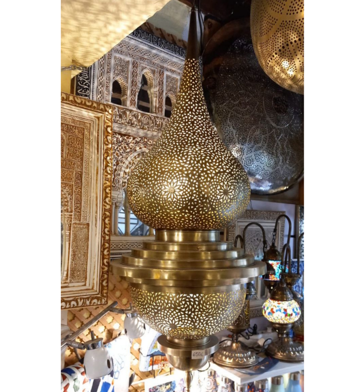 gran lámpara árabe techo cobre calado
