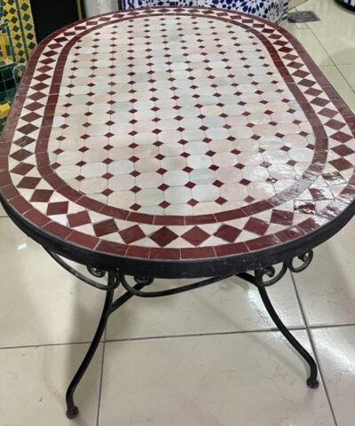 mesa mosaico alargada exterior marrón y hueso