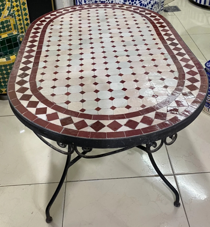 mesa mosaico alargada exterior marrón y hueso