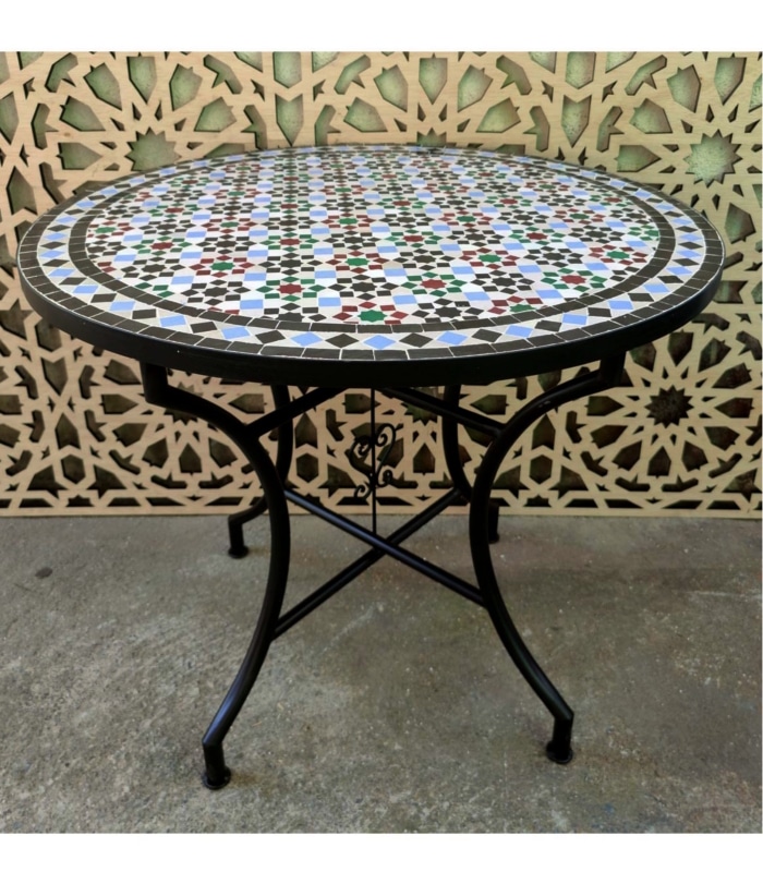 mesa mosaico redonda exterior multicolor marroquí