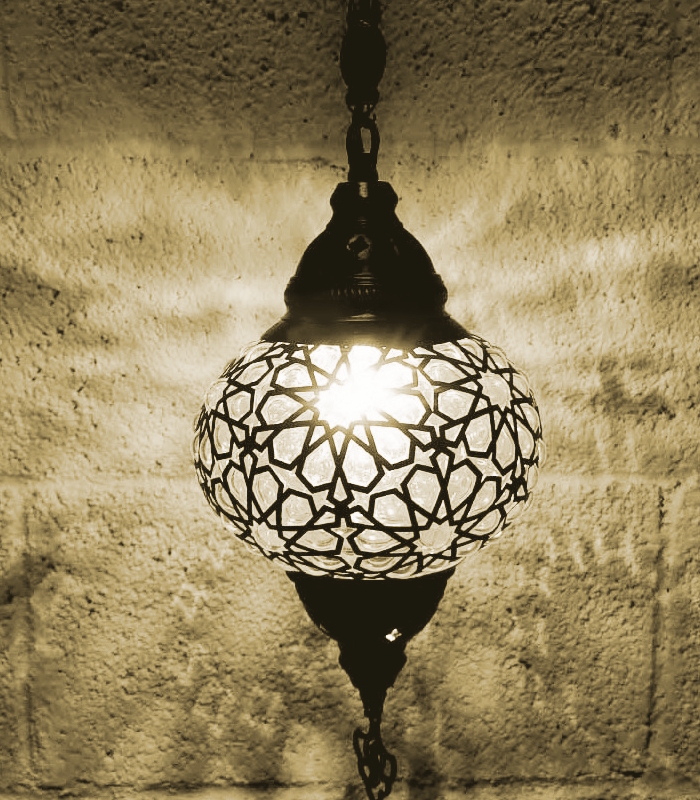 lampara turca techo bronce y cristal de celosía