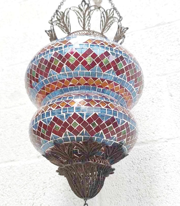 gran lápara turca cristales de mosaico azul y granate ismir