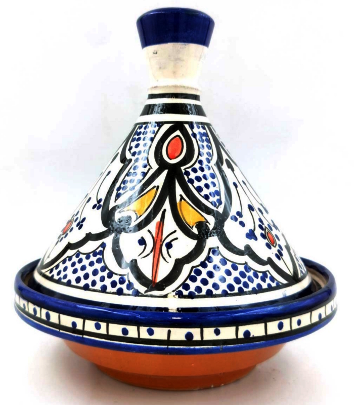 tajin marroquí cerámica pintada de colores azules