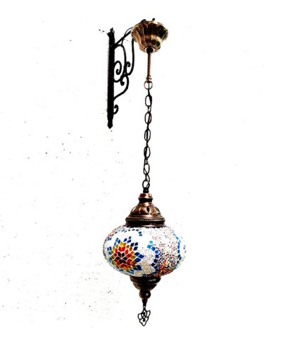 lampara colgante de bronce y mosaico craquelado multicolor turca