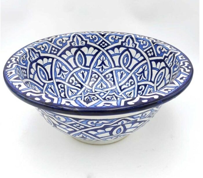 lavabo cerámica marroquí artesanal dibujos en azul y blanco