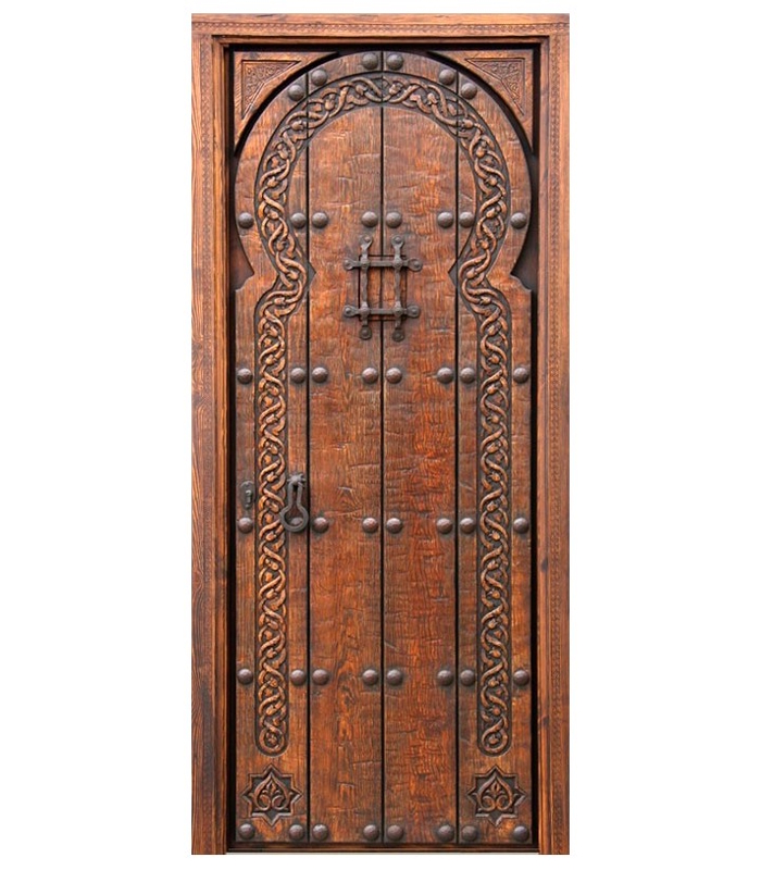 Puerta de exterior artesanal rustica estilo árabe andaluz, J3- 109 cm x 223 cm
