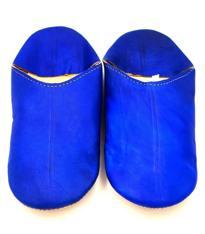 babucha pantufla de piel color azul