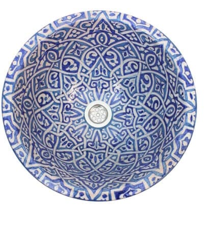 lavabo ceramica marroquí artesanal geometrico azul fez modelo Medersa