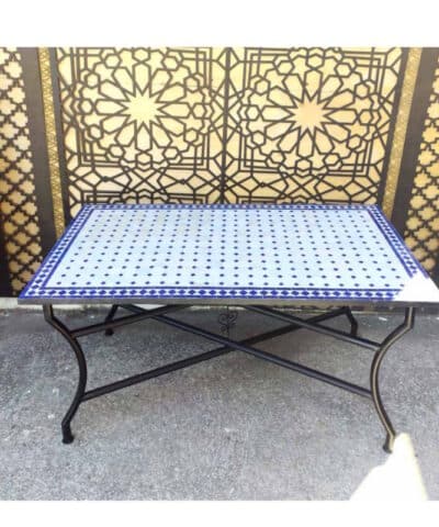 mesa mosaico cellige marroquí rectangular azul y blanco